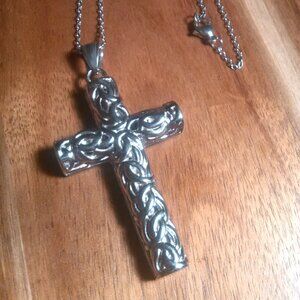 Stainless Steel Cross Necklace (2.5 Inch Pendant)
